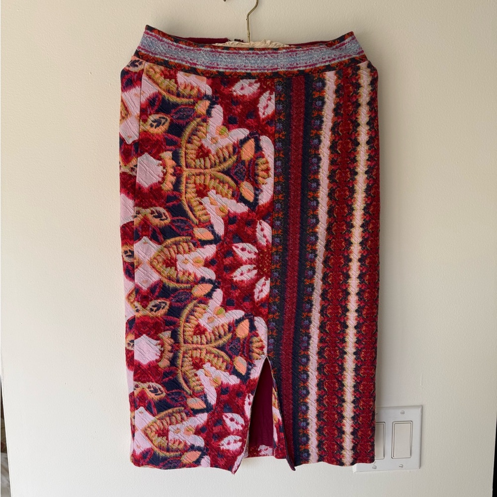 Maeve Red and Pink Patterned Pencil Skirt